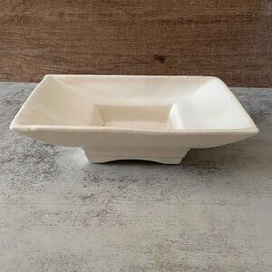 Vintage McCoy Matte Off-White Footed Ikebana Vase Dish Ceramic Style 1802 7.25"